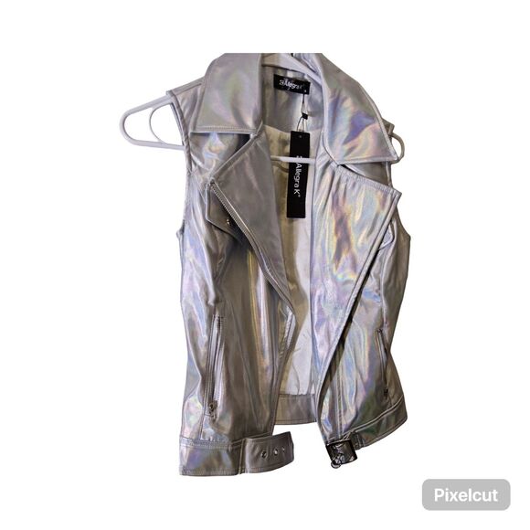 Allegra K XS Faux Leather Lopel Moto Biker Sleeveless Vest - Picture 4 of 9